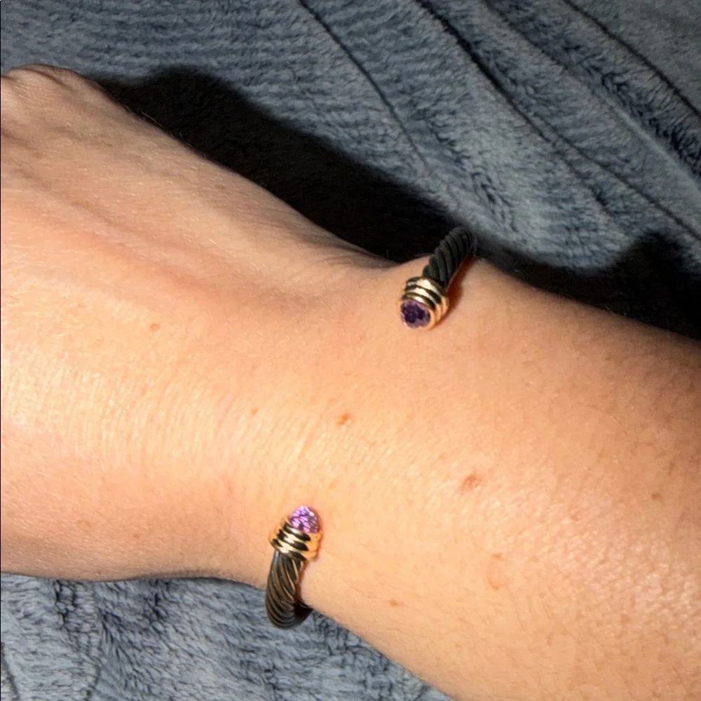 Twisted Cable Cuff Bracelet with Purple Accent - Picture 5 of 6